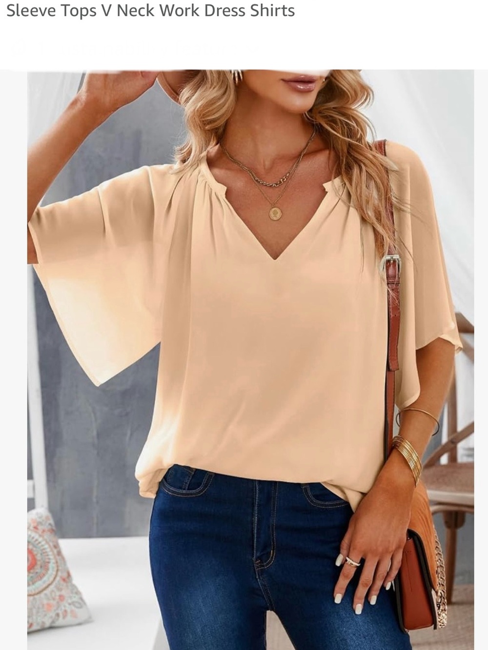 Women’s Dokotoo chiffon blouse casual summer 3/4 sleeve v-neck dress shirt XL